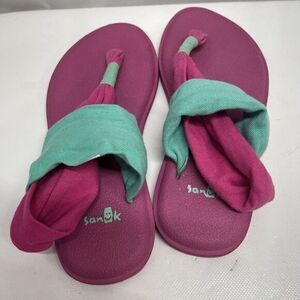 Sanuk Girls yoga sling 2 sandles flip flops color Pink & Teal SZ 13-1